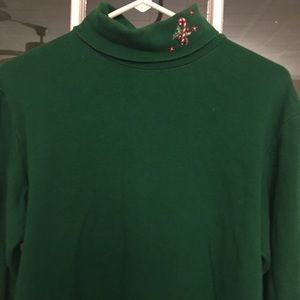 Vintage Green Christmas Turtleneck with Candy canes M